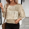 thumbnail image 4 of CLOISE Womens Work Blouses 3/4 Sleeve Lantern Sleeve T Shirts Loose Solid Color Crew Neck Pullover Casual Fall Cropped Tops Gold L, 4 of 8