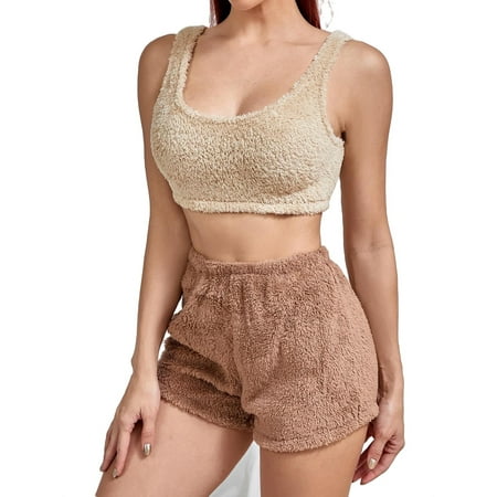 

2pcs Set Cute Scoop Neck Short Sets Sleeveless Women s Pajama Sets (Women s)