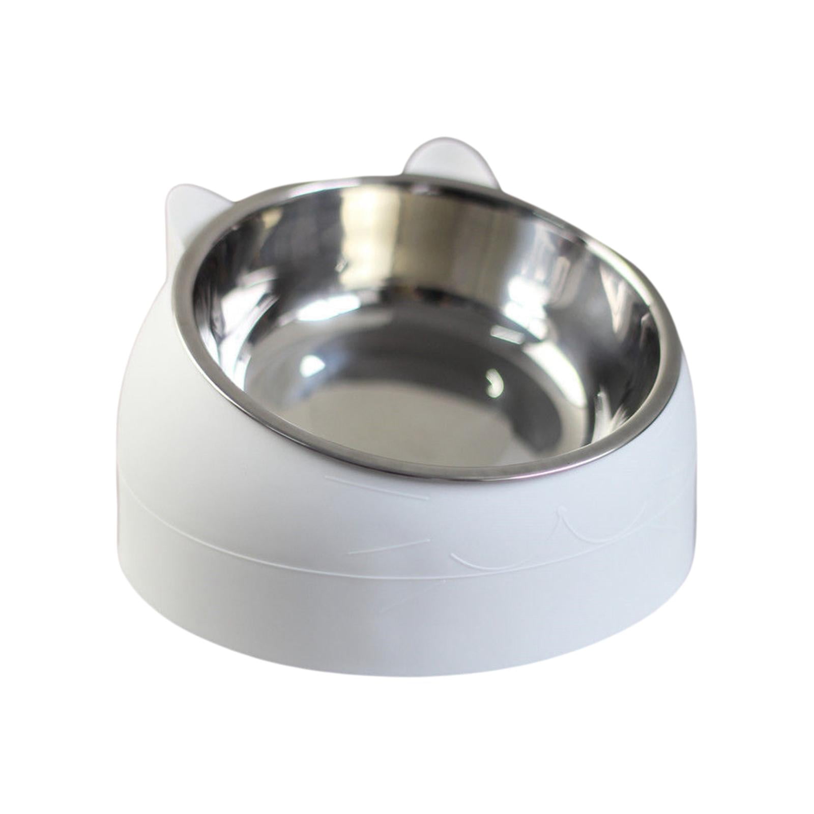 2x Metal Raised Cat Dog Bowls Container Feeding Dish Tilted Elevated Non Slip Neck Protective Bowl Indoor Cats Pet Feeder Pets Supplies Blue white