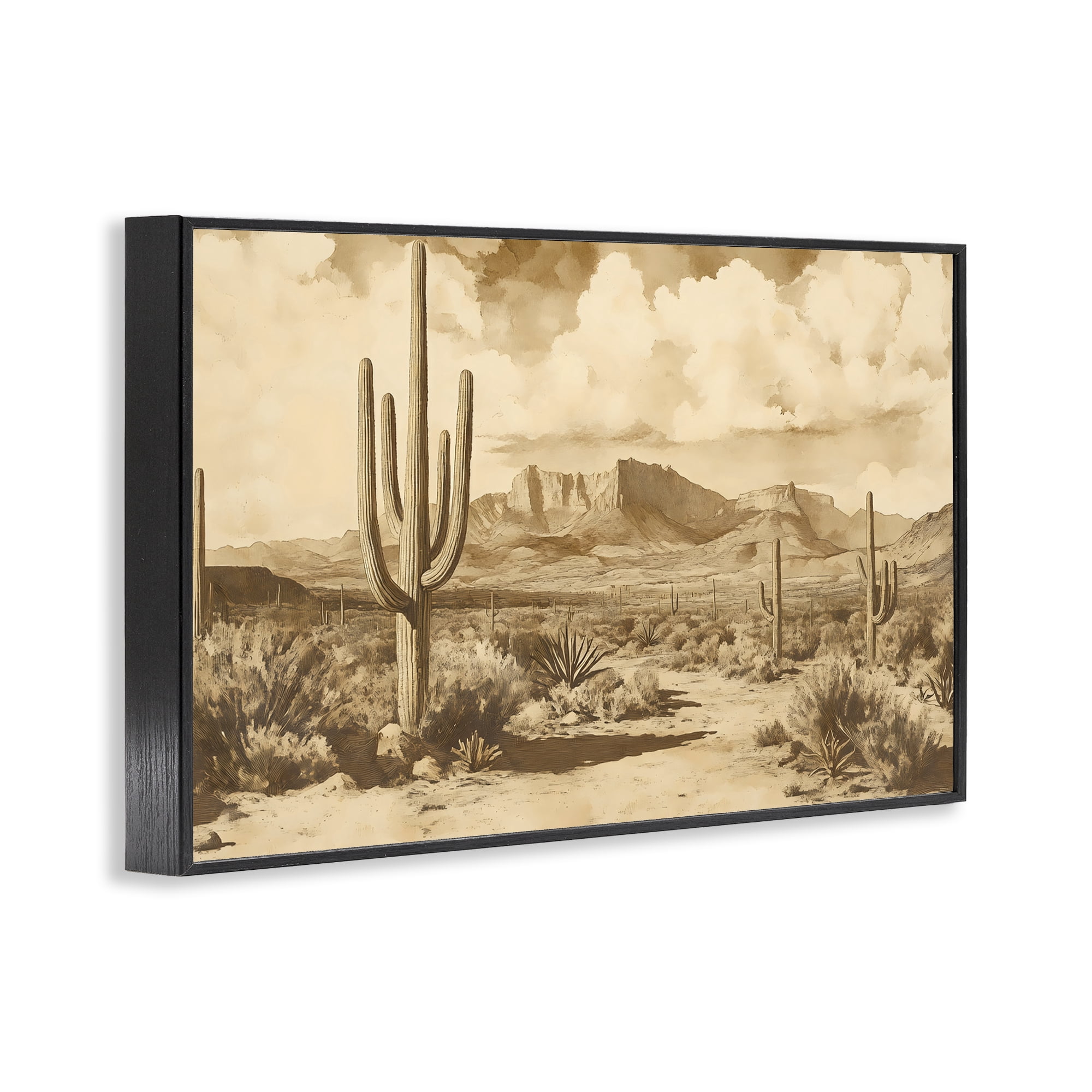 Stupell Industries Vintage Desert Peaks with Saguaro Black Framed Giclee Art, design by Franklyn Gregory