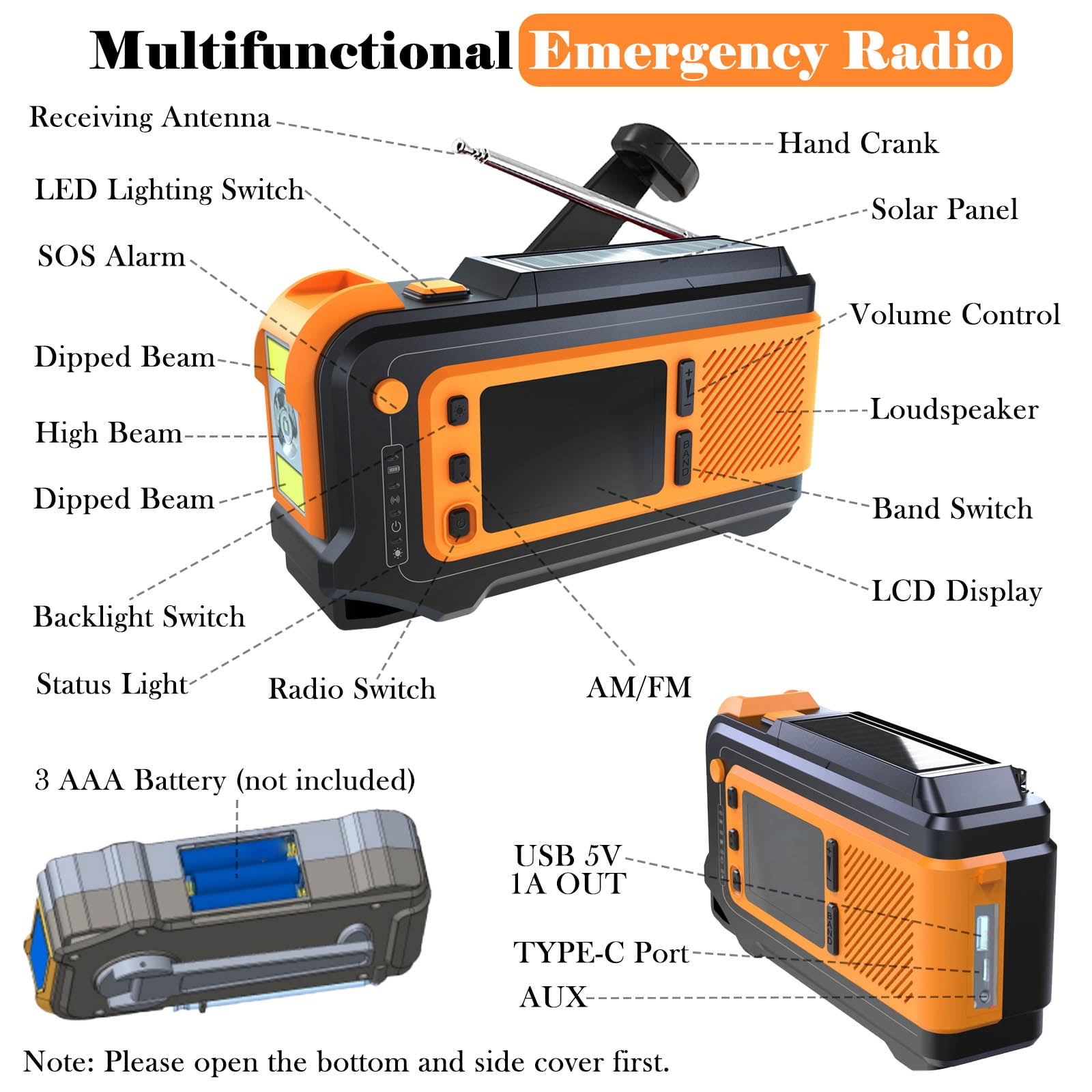 RONY Solar Emergency Radio Portable Hand Crack AM/FM/Weather Radio with SOS Alarm Torch for Camping Hiking Traveling Hurricane