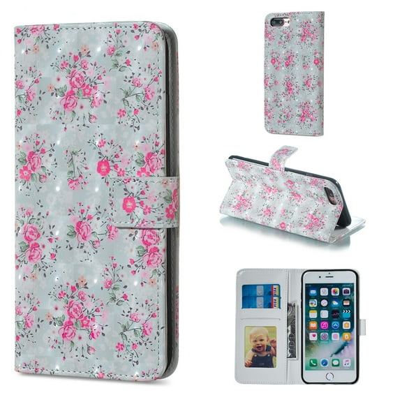 iPhone 7 Plus Case Wallet, iPhone 8 Plus Case, Allytech PU Leather Protective Cover & Credit Card Slots Pocket, Support Kickstand Slim Case for Apple iPhone 7 Plus 8 Plus (Flower)