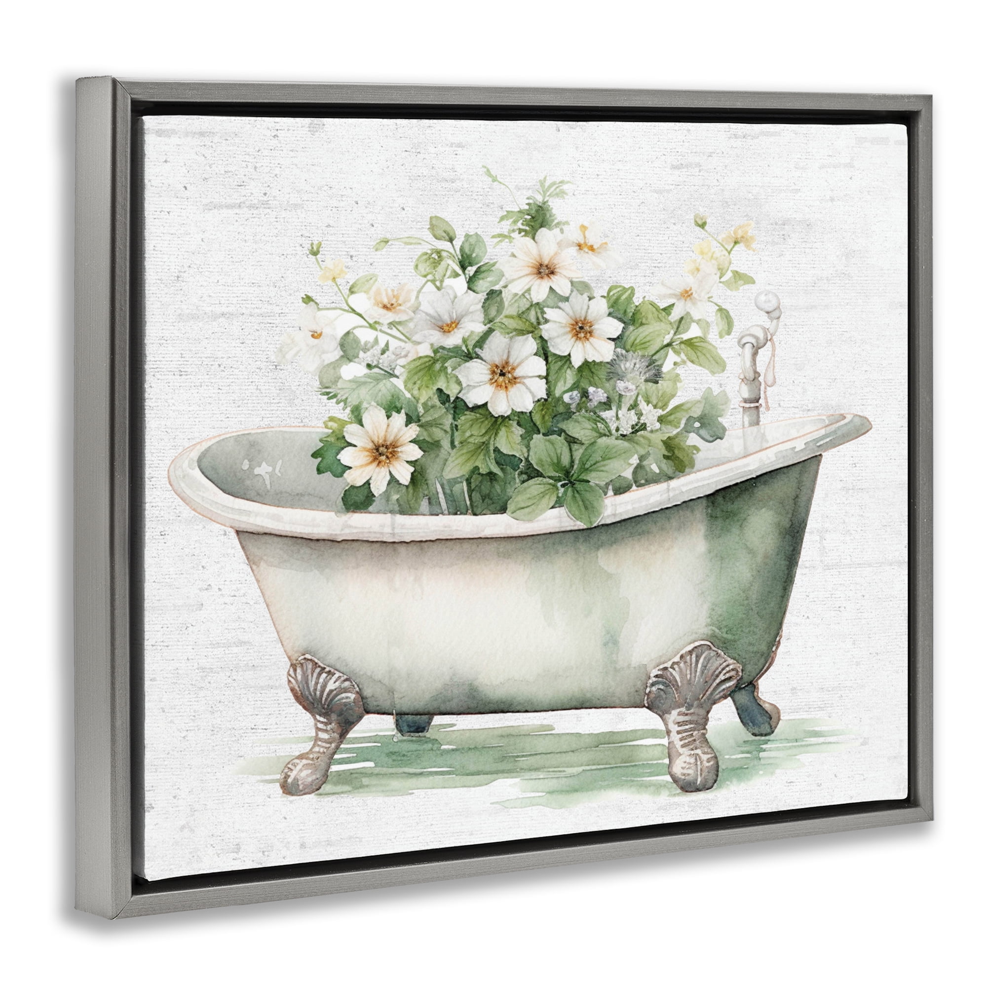 Boho Tub with Daisies Gray Framed Floater Canvas Wall Art, design by Lettered and Lined