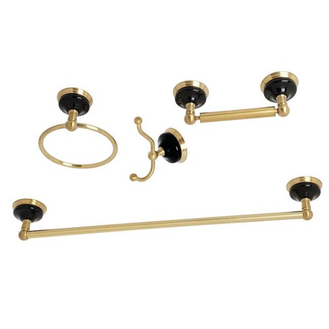 Water Onyx Bathroom Accessory Set, Brushed Brass - 4 Piece