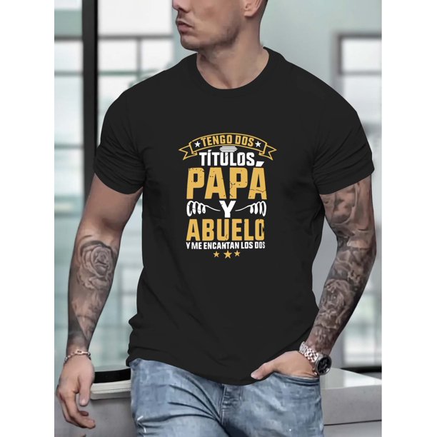 Camiseta elegante con cuello redondo y estampado de letras PAPA: ligera, transpirable, cómoda y moderna para el día a día. Lavable a máquina, sin limpieza en seco, corte estándar.