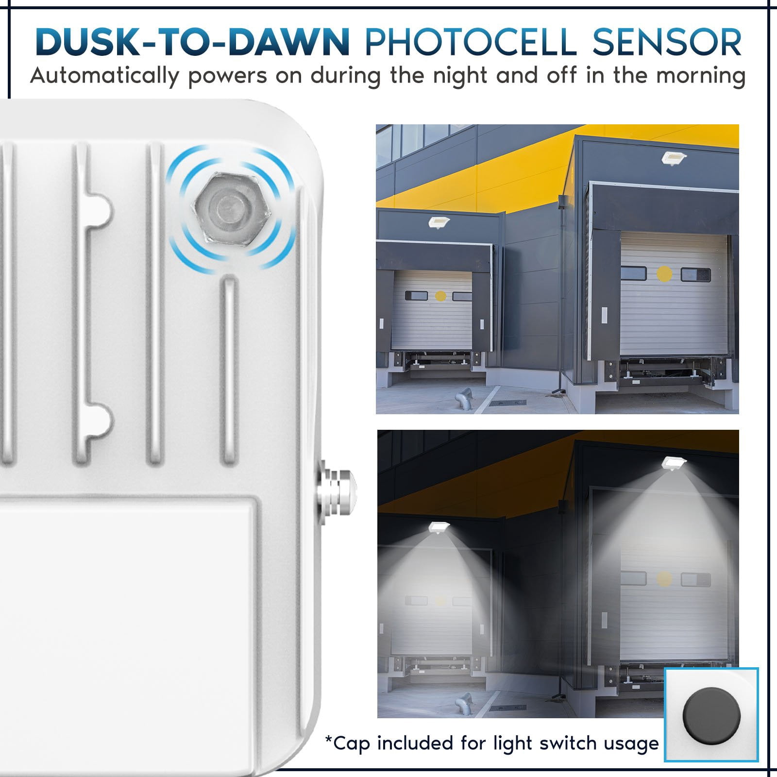 Luxrite 15/30/50W LED Flood Lights Outdoor Dusk to Dawn Sensor, 6500LM Security Light, 3CCT, Knuckle Mount White