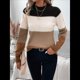 thumbnail image 5 of Suéteres de Bloque de Color para Mujer, Blusas de Larga con Cuello Alto, Suéter de Punto Holgado. Color Caramelo XL, 5 of 7