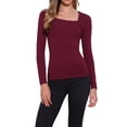 thumbnail image 1 of Camisetas de manga larga INSPIRE CHIC con escote cuadrado para mujeres, ropa de moda de otoño, camiseta básica XL en rojo profundo, 1 of 6