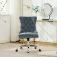 thumbnail image 2 of PAPROOS Vanity Chair, Swivel Home Office Chair, Ergonomic Home Desk Chair with Silver Metal Base, Adjustable Height, Chenille Upholstered Tufted Button Task Chair, Light Blue, 2 of 10