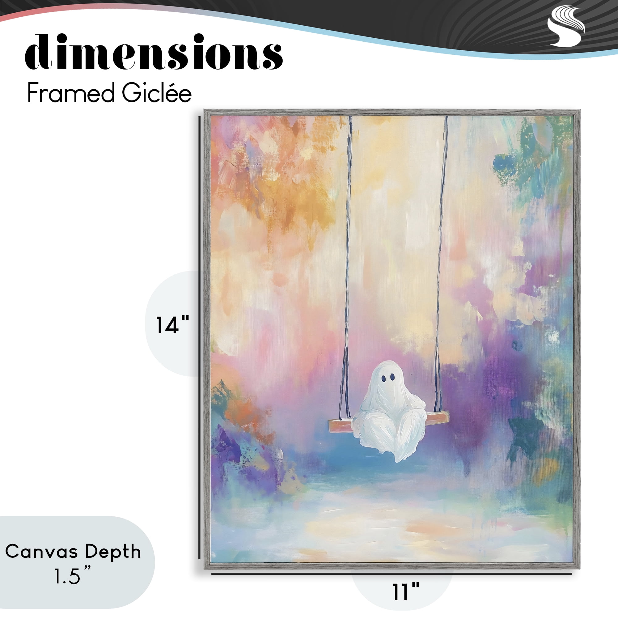 Stupell Industries Watercolor Ghost on Swing Gray Framed Giclee Art, design by The Prints Vibe