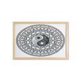 thumbnail image 1 of Ying Yang Wall Art with Frame, Ornate with Lace Style Blossom Patterns Inspirational Far Eastern Print, Printed Fabric Poster for Bathroom Living Room, 35" x 23", Black White, by Ambesonne, 1 of 2