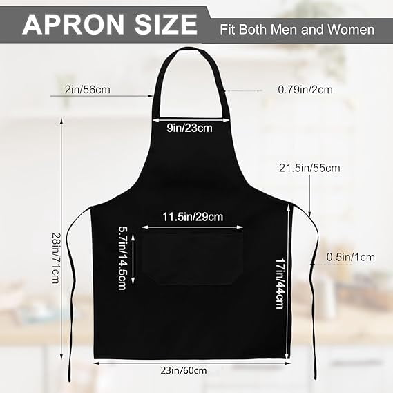 12 Pack Bib Apron,Unisex Black Plain Aprons,Aprons Bulk with 2 Pockets,Bib Aprons with Long Ties, 23 x 28 Inch
