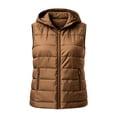 thumbnail image 4 of Guieoi Plus Size Winter Jacket for Women Striped Checkered Hooded Vest with Zipper Lining and Pockets Coats Brown XXXL, 4 of 7