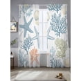 thumbnail image 2 of Summer Marine Life Sheer Curtains 84 Inch Long 2 Panels, Ocean Coral Starfish Art Light Filtering Rod Pocket Curtains, Sheer Voile Drapes for Living Room Bedroom, 52"x84", 2 of 8