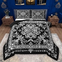 Manfei bohemian Flowers Bedding Comforter Set,Victorian Baroque Damask Twin Comforter Sets,White Black Bedding Set For Girls Kids,Luxury Bedroom Decor Reversible,2 Pieces