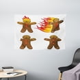 thumbnail image 1 of Gingerbread Man Tapestry, Gingerbread Man in Humorous Positions Caught on Fire Eaten Figures, Wall Hanging for Bedroom Living Room Dorm Decor, 60W X 40L Inches, Caramel Red Yellow, by Ambesonne, 1 of 2
