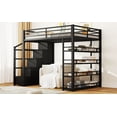 thumbnail image 5 of Full Size Metal Loft Bed with Storage Shelves, Cabinets and Wardrobe, Black, 5 of 17