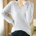 thumbnail image 2 of Women's Knit Shirts 2025 Casual Dressy Long Sleeve V Neck Pullover Fashion Slim Fit Lightweight T Shirt Solid Basic, 2 of 7