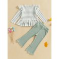 thumbnail image 4 of Suealasg 2Pcs Toddler Baby Girls Spring Long Pants Set Long Sleeve Striped Peplum Tops Flare Pants 1T 2T 3T 4T 5T Kids Valentine's Day Outfits, 4 of 7