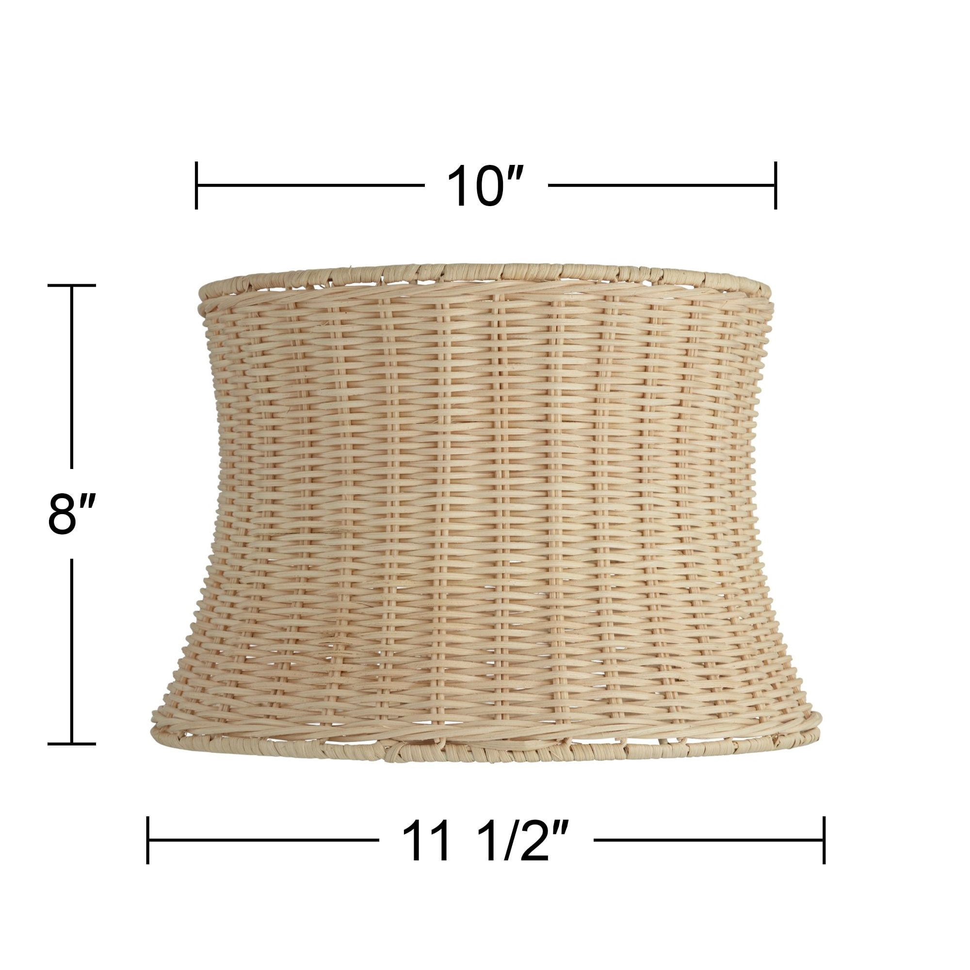 Springcrest 10" Top x 11 1/2" Bottom x 8" High x Lamp Shade Replacement Small Corset Drum Coastal Unbleached Rattan Harp Finial
