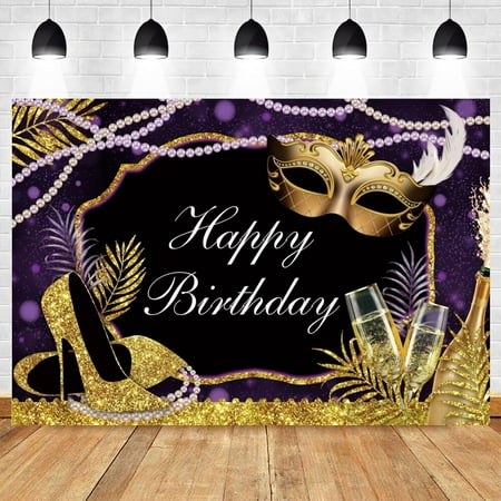 Image of Champagne High Heels Pearl Mask Purple Woman Birthday Photozone Background Photography Backdrops Photophones For Photos Props