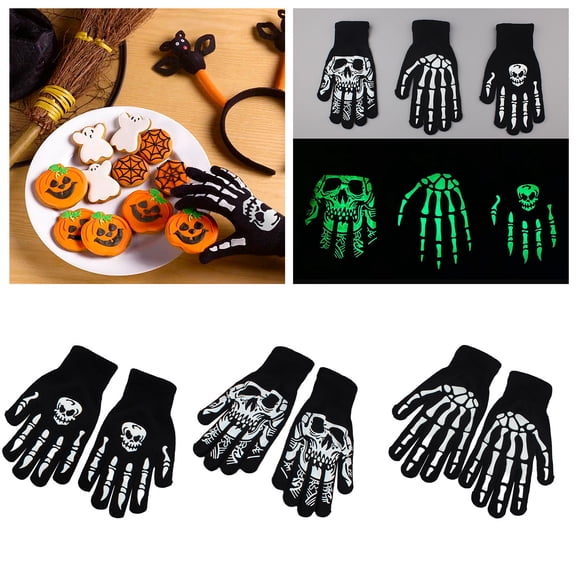 3 Pairs Skeleton Fingerless Glove Glow in the Dark Glove for Kid Adult Halloween