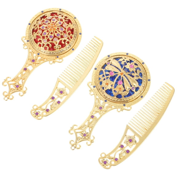 FELTECHELECTR 1set Vintage Hand Mirror And Comb Set Decorative Antique Vanity Set With Handle Women For Makeup The