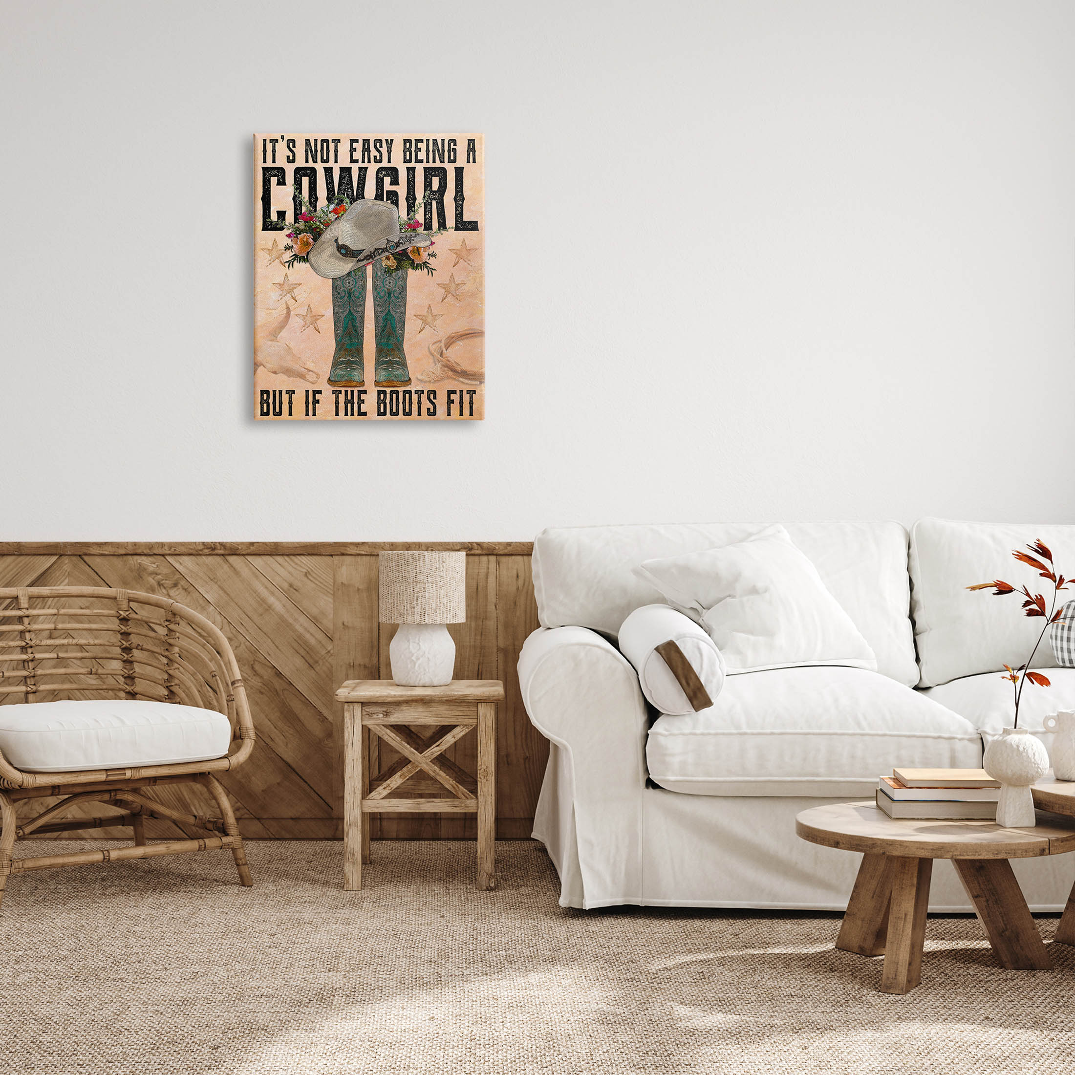 Not Easy Being A Cowgirl Country Phrase Botanical & Floral Graphic Art Gallery Wrapped Canvas Print Wall Art
