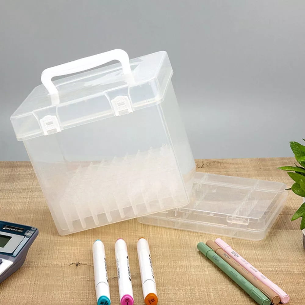 Kugachren Efficient Marker Storage Box, Clear Marker Organizer Plastic Containers with Lid, Stackable Storage Boxes for Craft, Pen, Art, Back to School Supplies
