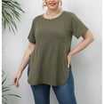 thumbnail image 3 of YOTMKGDO Short Sleeve Crew Neck Shirt | Women's European And American Plus Size Women's Clothing Supplier Manufacturer Casual Simple Tops Slit T Shirt, summer tops for women (Sage Green, L), 3 of 10