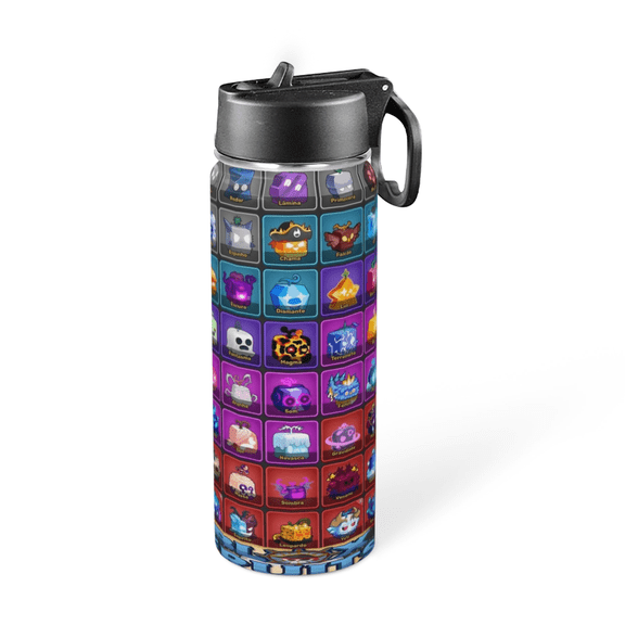 FSMYJJZY Blox Fruits Thermos Water Bottle With Straw and Handle Insulated Stainless Steel Sports Kettle for Boys Girls Cup For Outdoor 18oz