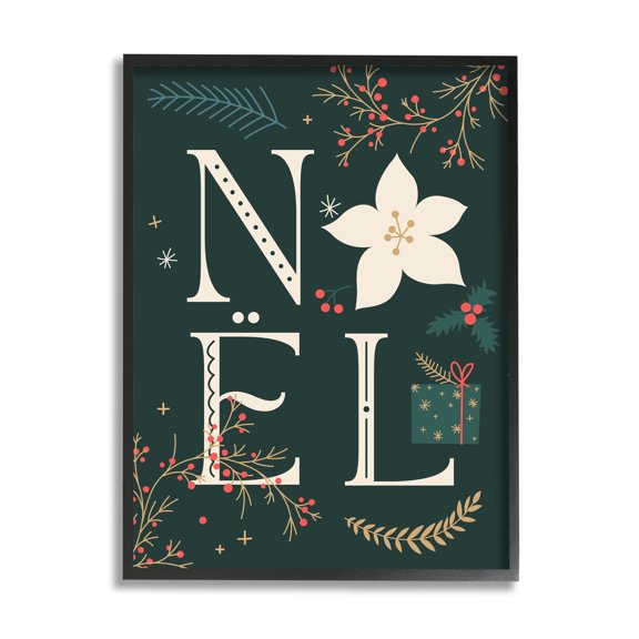 Stupell Industries Noel with Christmas Bloom Holiday Painting Black Framed Art Print Wall Art, 16 x 20