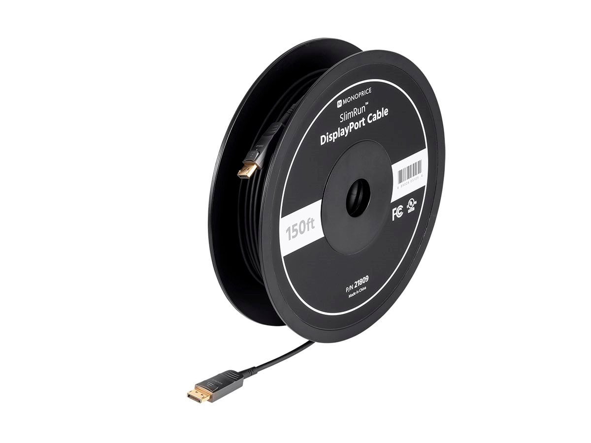 Monoprice AV DisplayPort Cable - 100 Feet, 32.4Gbps, 8K@30Hz, 5K@60Hz, 4K@120Hz, Fiber Optic, AOC - SlimRun Series