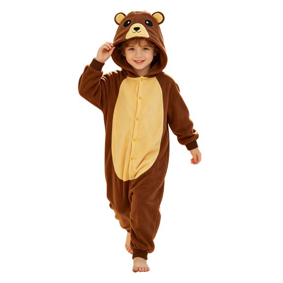 KAUOD Kids Onesie Halloween Animal Outfits Loose Fit Brown Bear Hoodie with Ears Jumpsuit Oversized Soft Cute Party Onesie Clothes