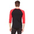 thumbnail image 3 of Bella + Canvas Unisex 3/4-Sleeve Baseball T-Shirt - 3200 - BLACK/ RED 2X Large, 3 of 4