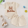 thumbnail image 2 of Gubotare Baby Boy Outfit Newborn Baby Boy Summer Outfit Set Letter Embroidery Crew Neck Romper Jumpsuits Shorts Cute Infant Waffle Clothes 0 3 6 9 12 18 24 Months,Beige, 2 of 8