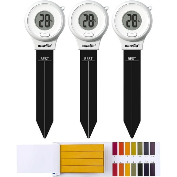RainPoint Digital Compact Soil Moisture Meter for Indoor/Outdoor Plants, Soil Probe Hygrometer Sensor Tester Set, 3 Pack