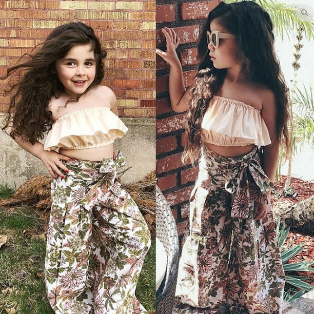 Fashion Girls Summer Clothes Casual Crop Tops+Floral Pants