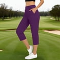 thumbnail image 3 of Womens Casual Cropped Pants Stretch High Waist Work Business Casual Capris Trouser with Pockets (M, Purple), 3 of 7