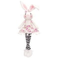 thumbnail image 2 of Easter Bunny Plush Doll 37cm, Striped Long Leg Sitting Doll with Floral Dress, Soft Stuffed Animal Toy for Baby Soothing, Spring Home Decor, Children's Gift and Holiday Celebration, 2 of 7