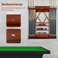 thumbnail image 2 of Pool Cue Rack, Wall Mounted Billiard Stick Holder, Made of Solid Pine Wood, Holds 8 Cues & Full Ball Set & 1 Ball Rack, Compact Billiards Accessories for Club, Bar (Brown), 2 of 10