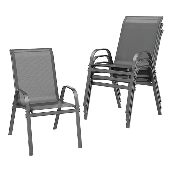 Patio Chairs set of 4, Easy Assembly Stackable Outdoor Dining Chairs with Wide Seat and Sturdy Metal Frame, Breathable All Weather Textilene Outdoor Chairs Set of 4 for Deck, Pool, Porch, Grey