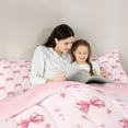 thumbnail image 5 of Feelyou Kawaii Bowknot Kids Queen Comforter Set, Girly Love Heart Pink Bedding Sets, Dreamy Princess Ribbon Reversible Bedding Comforter Set, Super Cozy Room Decor, 3pcs, 5 of 8