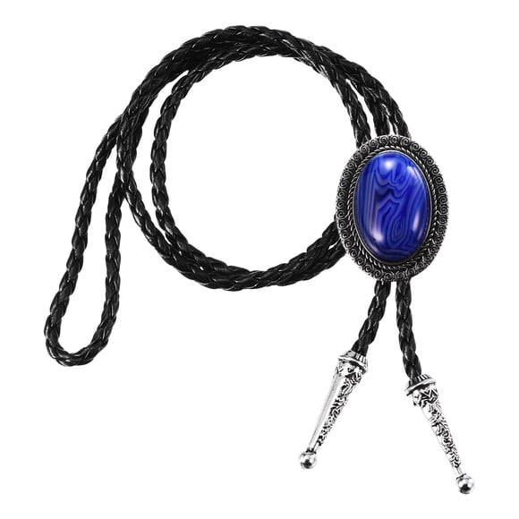 Uxcell Bolo Tie for Men, Western Cowboy Leather Necktie Agate Bolo Tie Necklace Cowhide Rope Necktie for Women Men Costume Traditional Vintage Accessories, Dark Blue