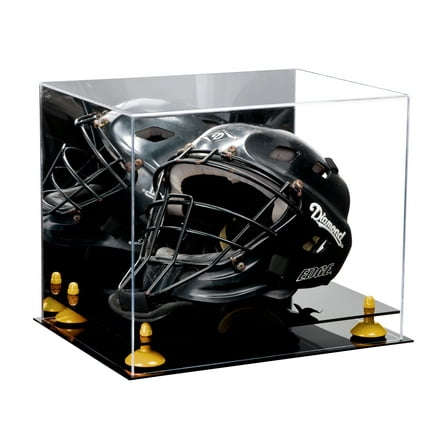 Acrylic Catchers Helmet Display Case with Mirror and Yellow Risers (A002-YR)