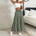 thumbnail image 6 of RPVATI Maxi Skirts for Women Long Length Drawstring Linen Summer Elastic High Waisted Skirts Boho Tiered Holiday Fashion Pleated Flowy A Line Skirt Green XXL, 6 of 7