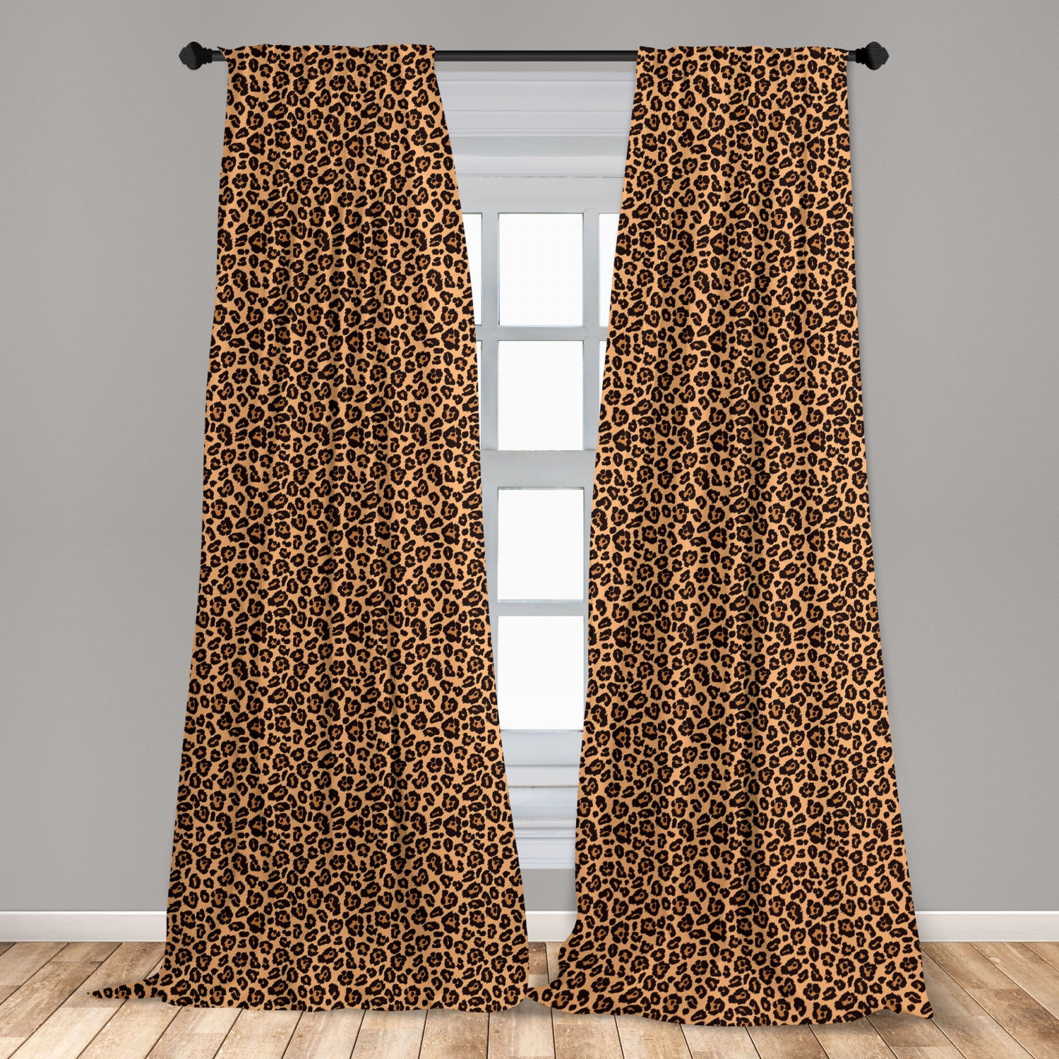 Leopard Microfiber Curtains 2 Panel Set for Living Room Bedroom in 3 Sizes 