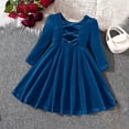 thumbnail image 2 of Lovskoo Toddler Girls Velvet Christmas Clothes Flare Big Bowknot Cut Out Dress Princess Dress 3-8 Years Old Blue, 2 of 6