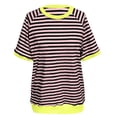 thumbnail image 5 of Conairie Cute T Shirts for Women Casual Stripe Loose Short Sleeve Crew Neck Shirts Fashion Elegant Breathable Basic Work Tee Vacation Clothes Purple M, 5 of 6