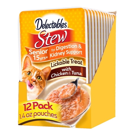 Hartz Delectables Stew Senior 15+ Chicken & Tuna Lickable Wet Cat Treat  1.4oz Pouch (12 Pack)